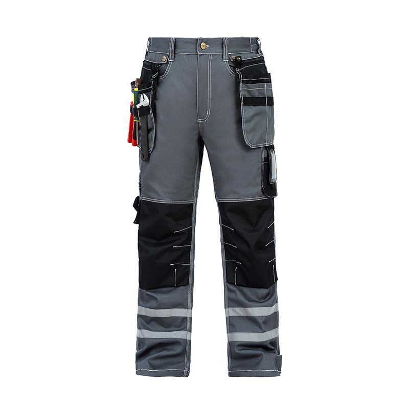 100% Cotton Cargo Work Pants with Knee Pad Pockets & Reflective Stripes – B114