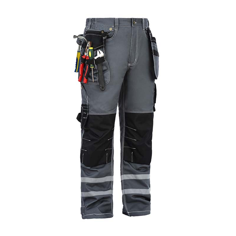 100% Cotton Cargo Work Pants with Knee Pad Pockets & Reflective Stripes – B114