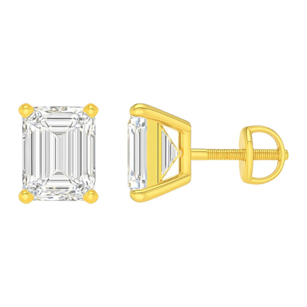 Emerald Cut Diamond Solitaire Prong Setting 14K Solid Gold Earrings Stud - IGI Certified
