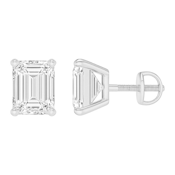 Emerald Cut Diamond Solitaire Prong Setting 14K Solid Gold Earrings Stud - IGI Certified