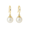 14K Solid Gold 9.00 MM Real South Sea Pearl Drop Earrings
