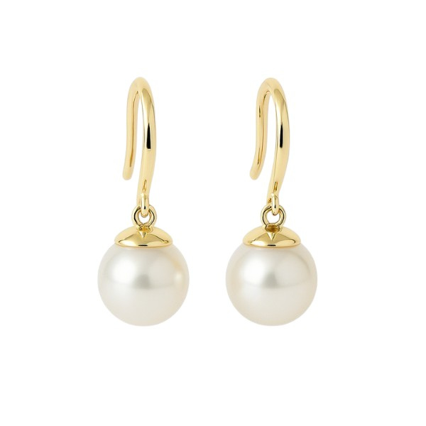 14K Solid Gold 9.00 MM Real South Sea Pearl Drop Earrings